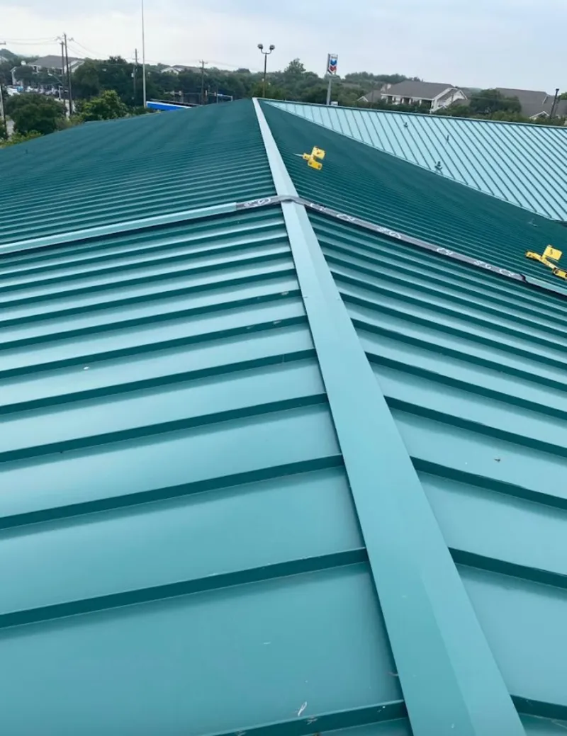 Green commercial metal roof ridge and valley for Metal Roof Repair in Joshua